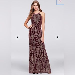 Marina Glitter Print Long Dress with High Neck